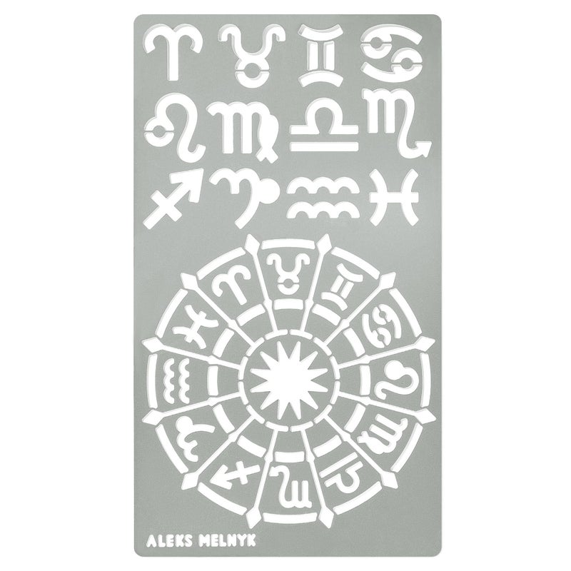 Aleks Melnyk No.29a Metal Journal Stencil, Zodiac Circle Symbol, Stainless Steel Stencil 1 PCS, Template for Wood Burning, Pyrography, Engraving, Astrology, Horoscope Wheel Chart, Bullet Journaling - Image 1